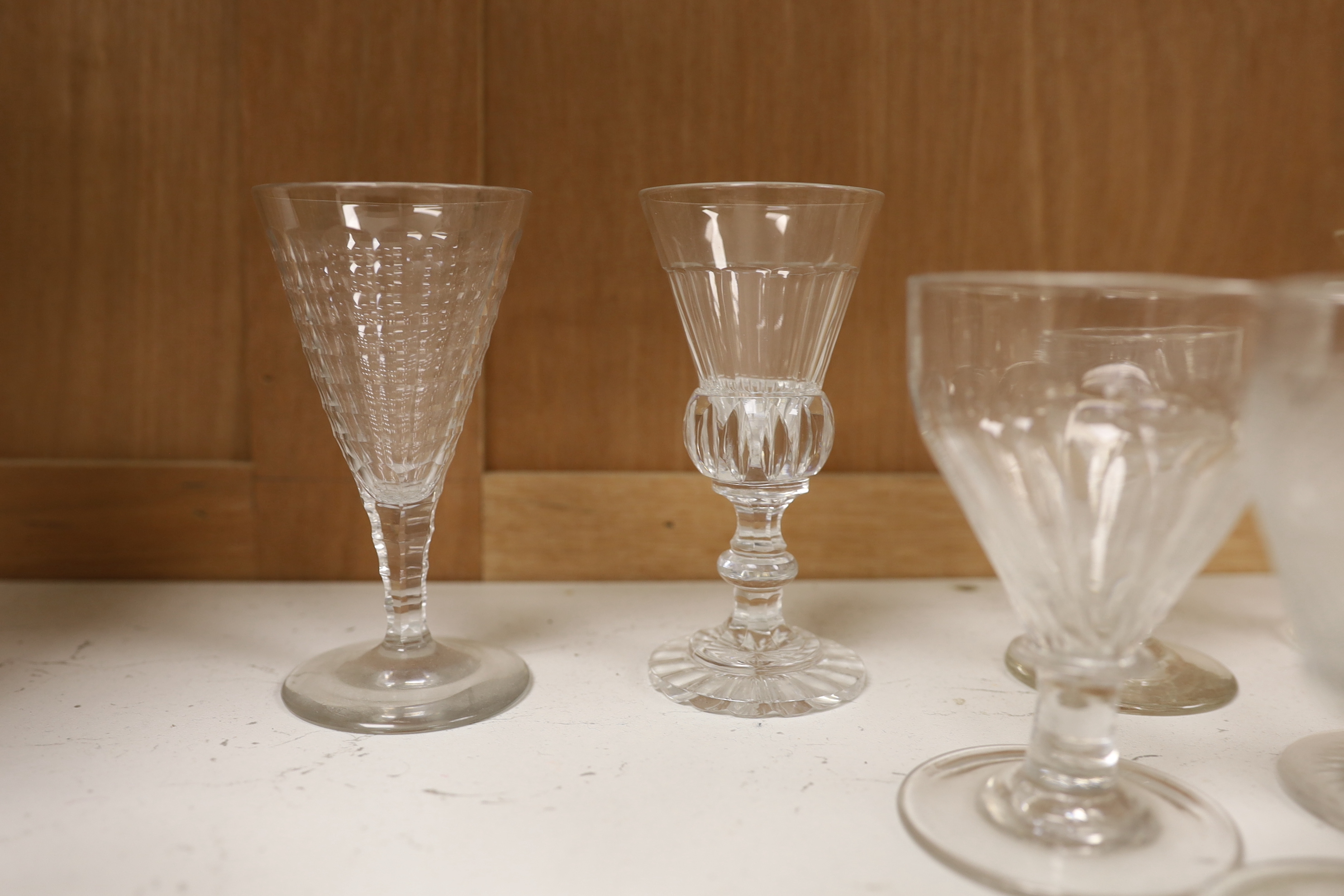 A group of Georgian to 20th century small drinking glasses, tallest 12.5cm (12)